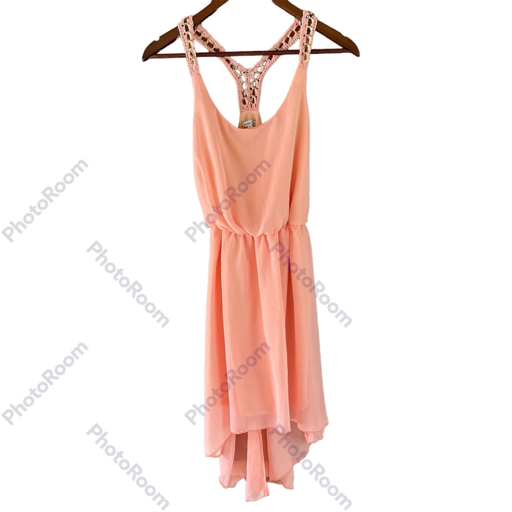 Charlotte Russe, Peach Asymmetrical Dress Sz Small, Racerback Straps